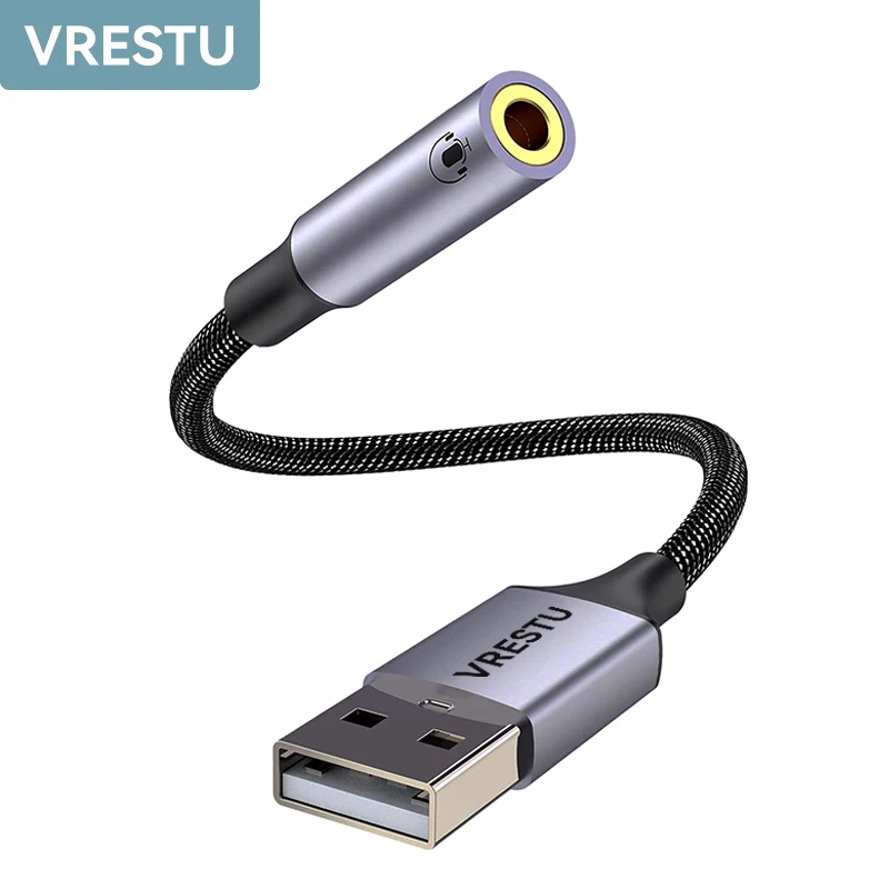 2 in 1 USB to 3.5mm Female USB External Sound Card Adapter HiFi Audio Adapter Stereo AUX Convertor for PS5 Computer Speaker Line