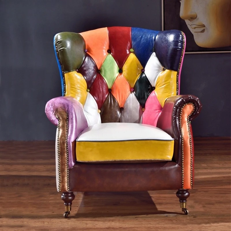 

Multi-color tiger chair American country leather art single sofa chair living room high back casual coffee chair bar chair