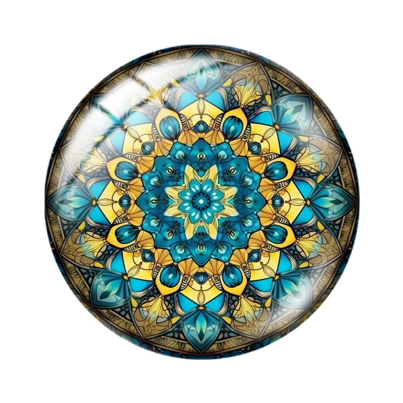 Colorful mandala pattern 10pcs 12mm/18mm/20mm/25mm Round photo glass cabochon demo flat back Making findings