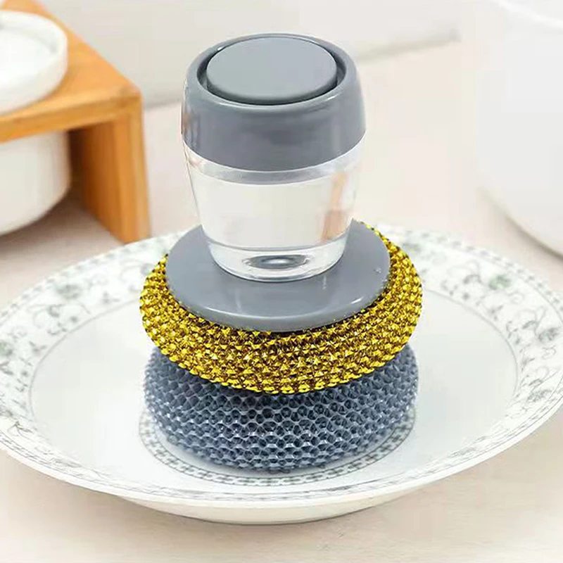 Sikat pembersih dapur, peralatan dapur pembersih dapur 2 dalam 1 pegangan sikat Cleaing dengan sikat yang dapat dilepas Dispenser spons pencuci piring