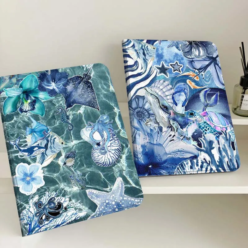 

Cartoon Marine Life Pattern Tablet Case For Samsung Tab Galaxy S6 S11 A A7 A8 A9 A11 10.1 10.4 10.5 Plus Lite Gift