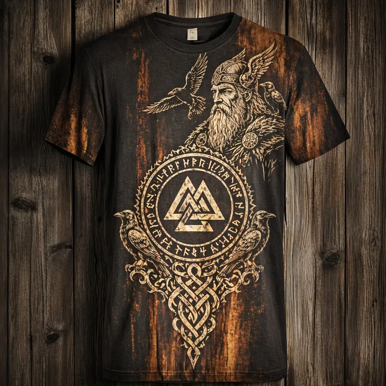 Norse Mythology Raven Warrior 3D-Printed Men's Oversized Crew-Neck T-Shirt—Quick-Dry Breathable Streetwear Top