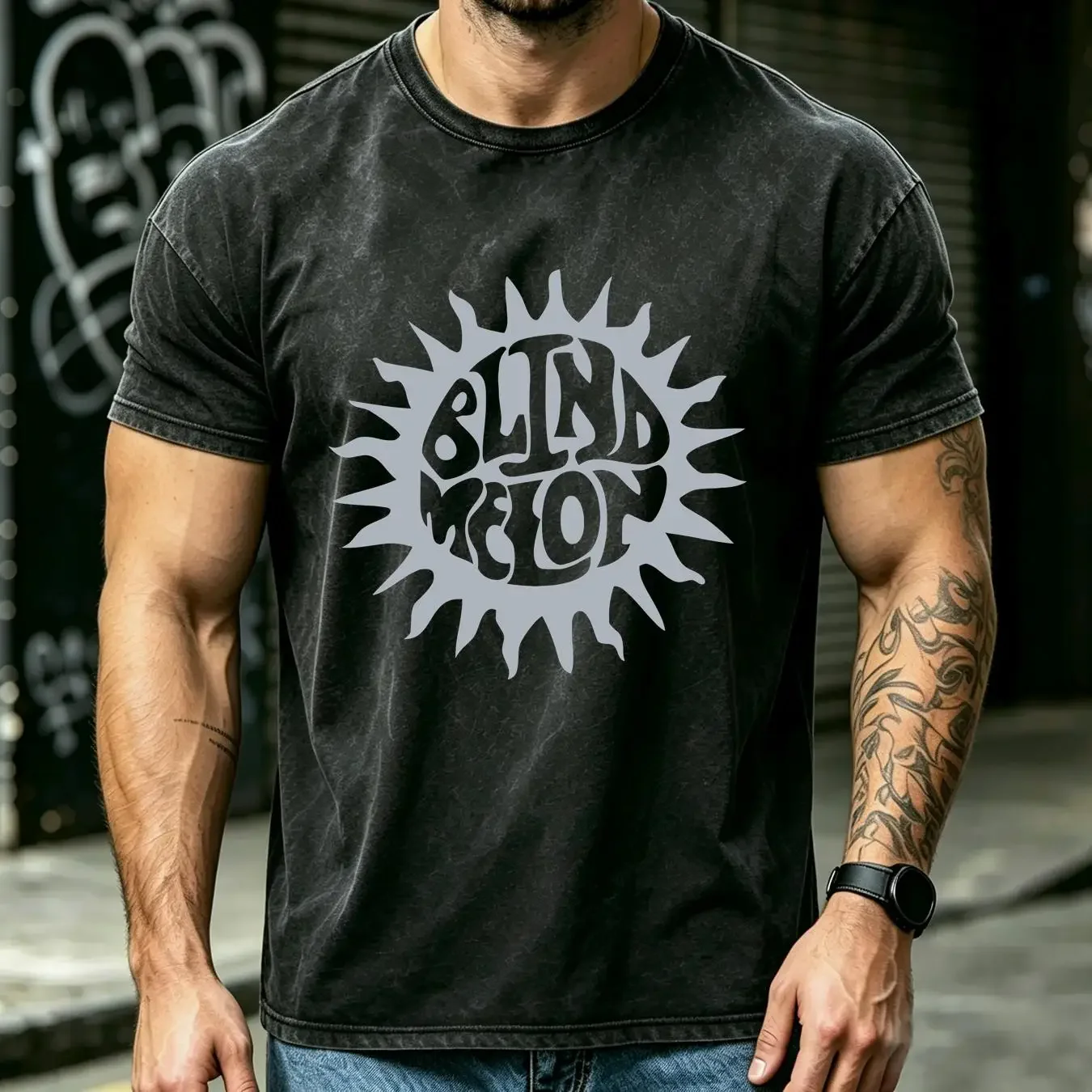 washed T Shirt BLIND MELON XL Black 90s Rock Band Print Logo Music long or short sleeves vintage Washed Casual Unisex Stylish