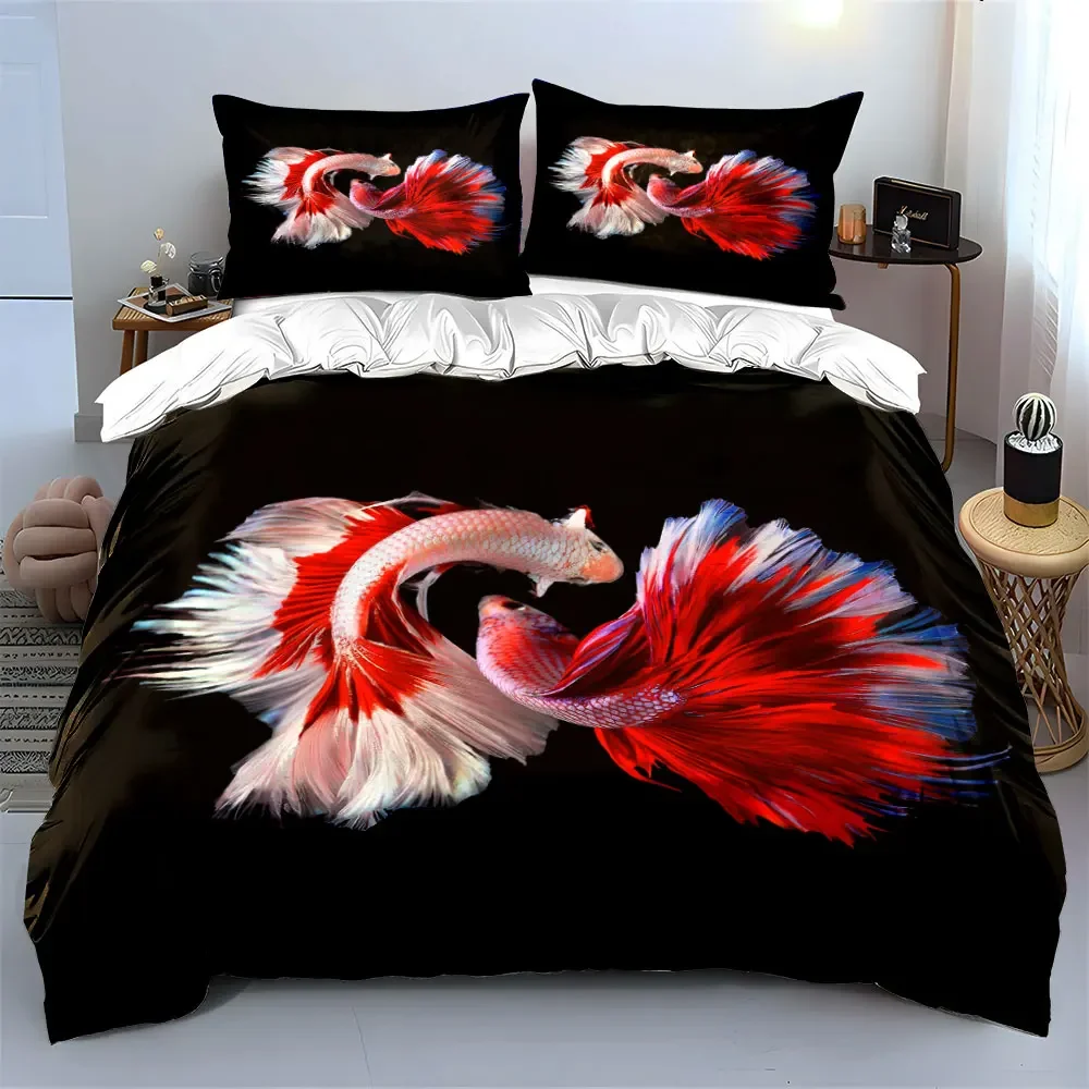 Colorful Betta Fish Art Set Multiple sizes kid's and adults' bedroom Exquisite 3PC bedding set, gift