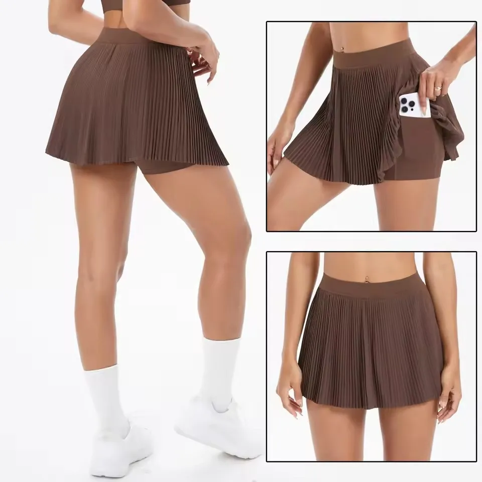 

Быстросохнущая женская короткая юбка для тренировок, бега, велоспорта, йоги с карманами в полоску по подолу, дышащие брюки-кюлоты для тренажерного зала, фитнеса, спорта, йоги