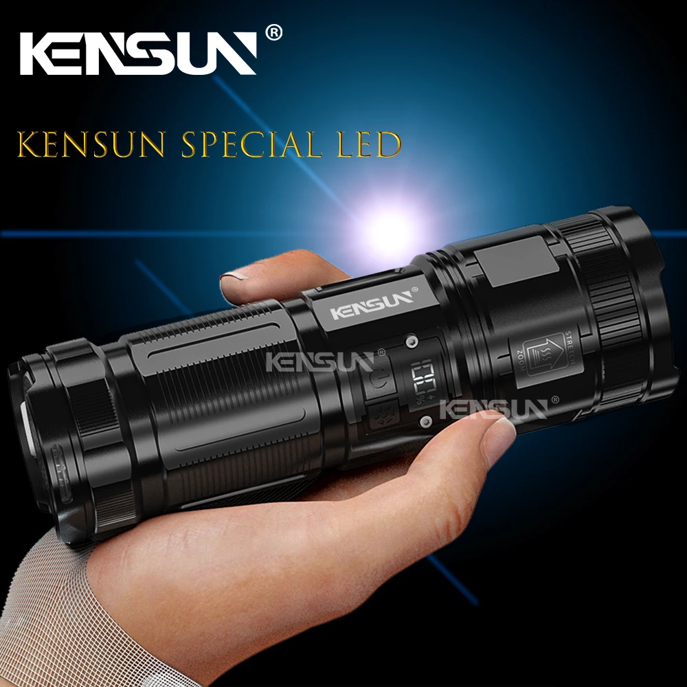 High Power Long Range LED Flashlight With Display COB Tail Light lantern Built-in battery Rechargeable Type-C Torch for Fishing