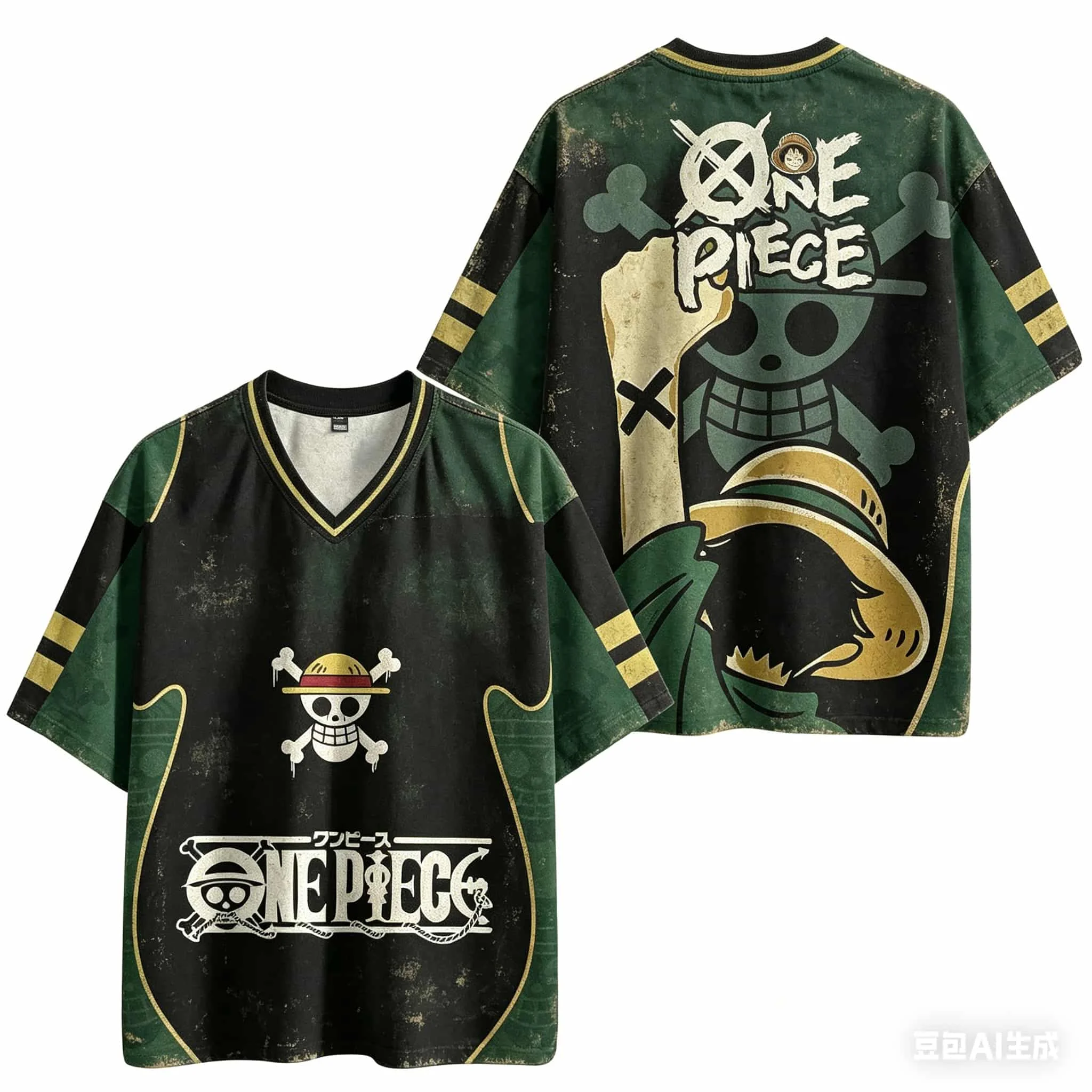 One Piece Vintage Anime Over Fußballtrikot für Kinder, Jungen und Mädchen, schnell trocknend, atmungsaktiv, für Spiel und Training, Fan-Sport, kurzärmelige Oberteile – Detail 2