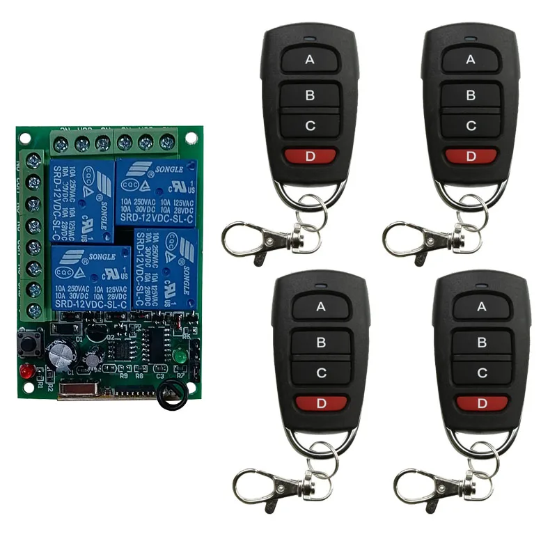 DC 12V 24V 4 Channel 4CH RF Wireless Remote Control Switch System Receiver + Transmitter, 315 433 MHz