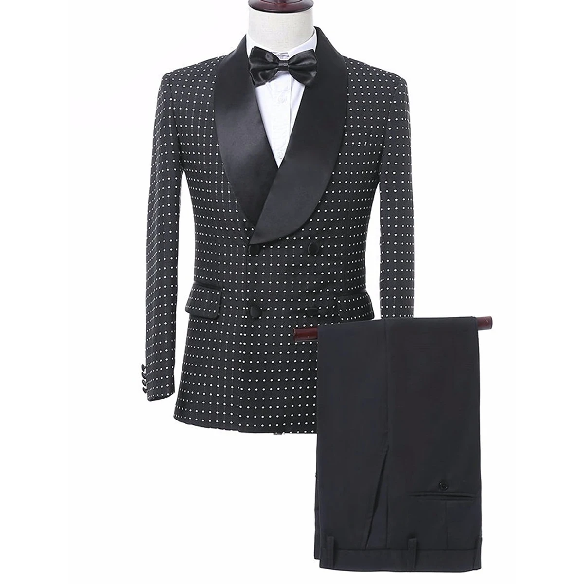 

New Arrival Black 2 Pieces Men Suit Double Breasted Blazer Wedding Suits Custom Made Groom Tuxedos Suit Terno Masculino