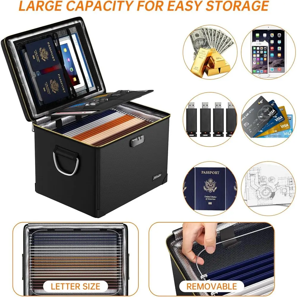 Portable Document Box with Lock, Insulated and Large Capacity Office File Organizer for Hanging Letters