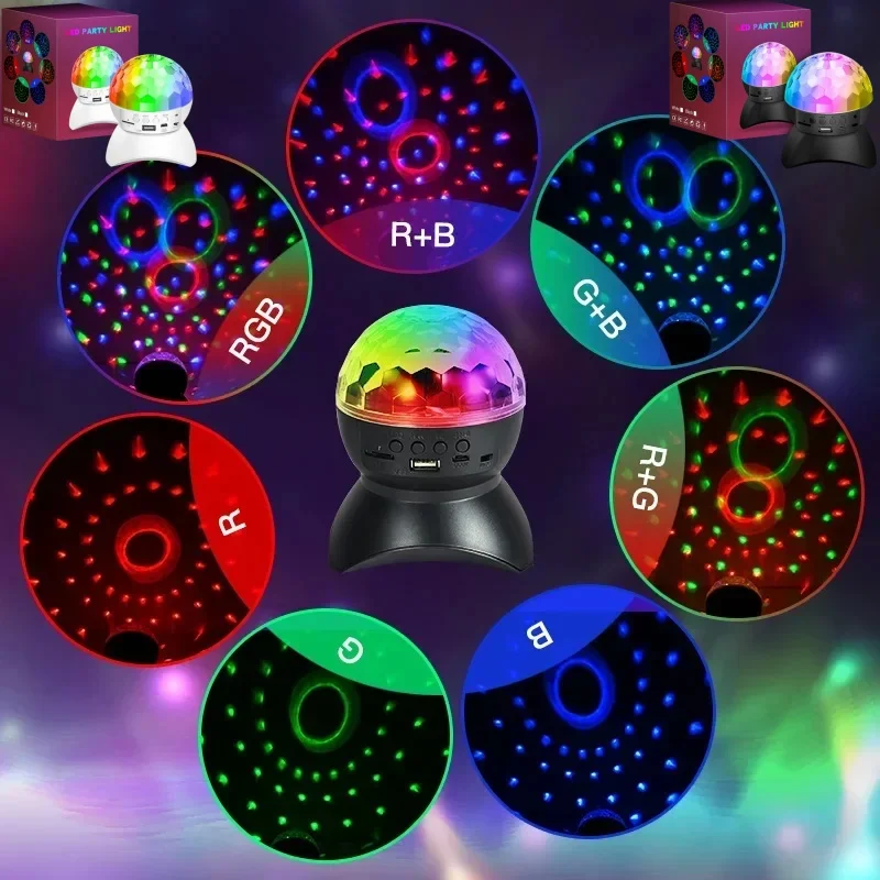 Bluetooth Music Rotating Stage Light Speakers Disco Ball Wireless RGB Strobe Laser Projector Rechargeable DJ Ball Party Lights