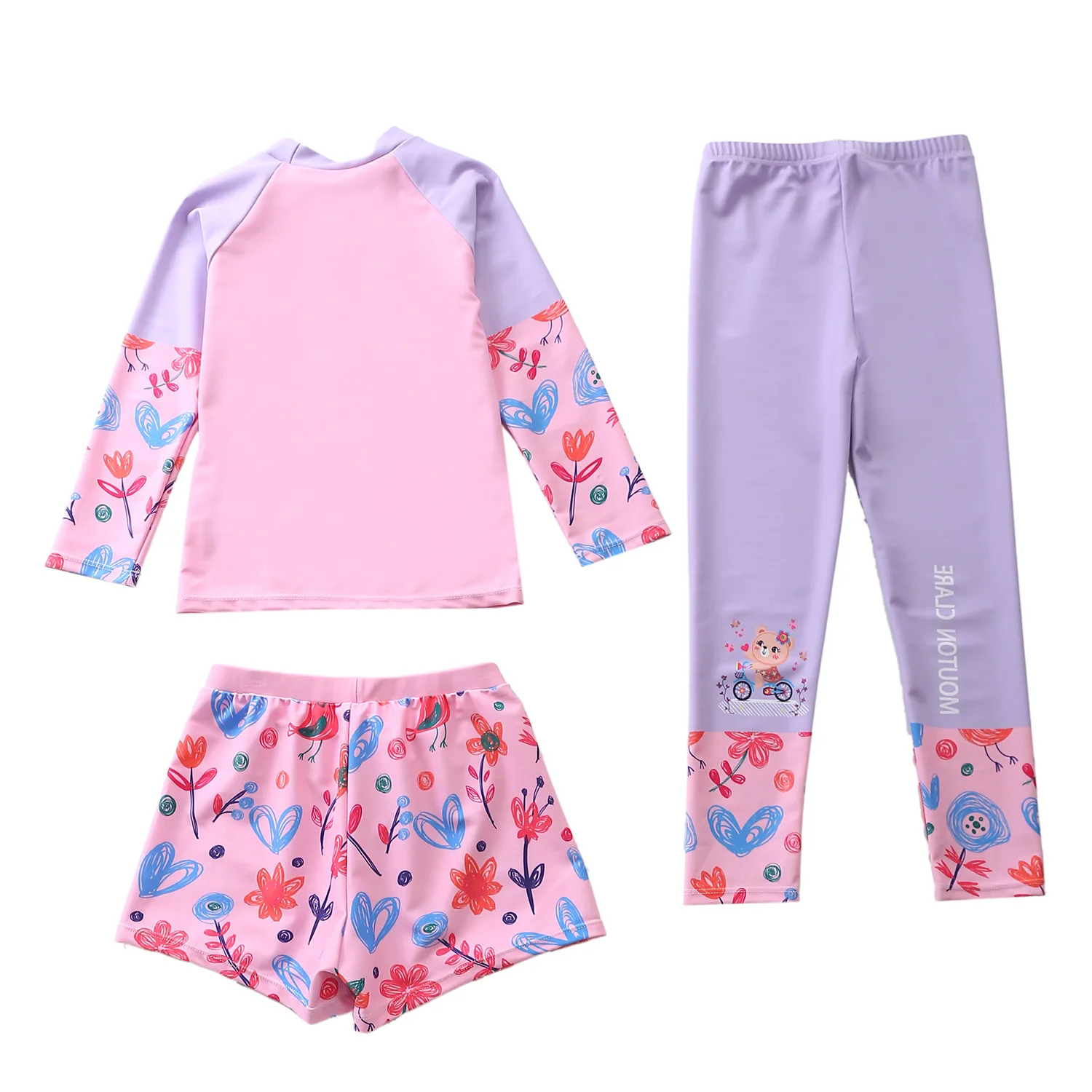 HappyFlute 3 Piece Set Split Big Girl's Long Sleeve With Pants Conservative Sunscreen Swimsuit