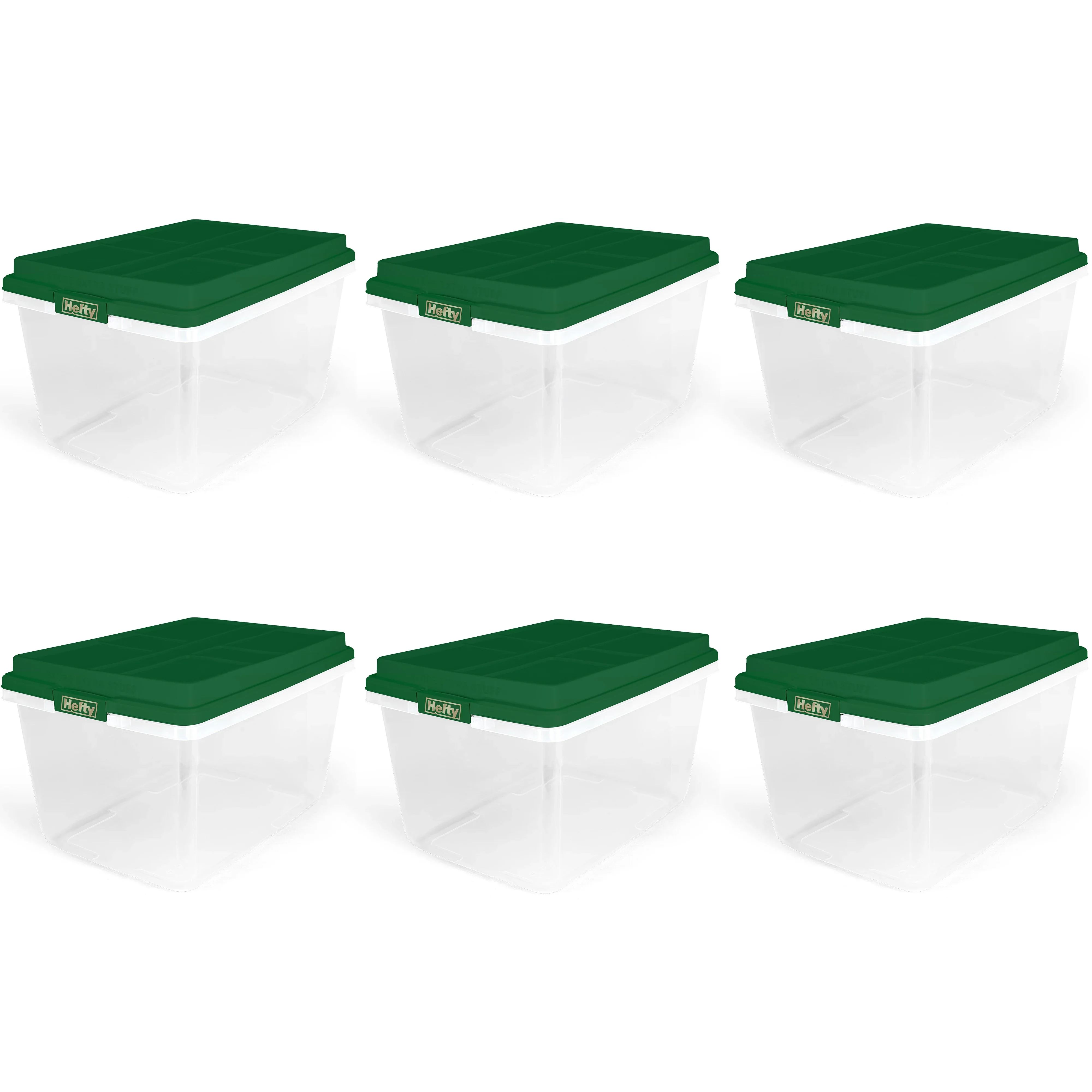 

72 Dollar Quart Clear Plastic Christmas Storage Bin with Green HIRISE Lid Set of Six