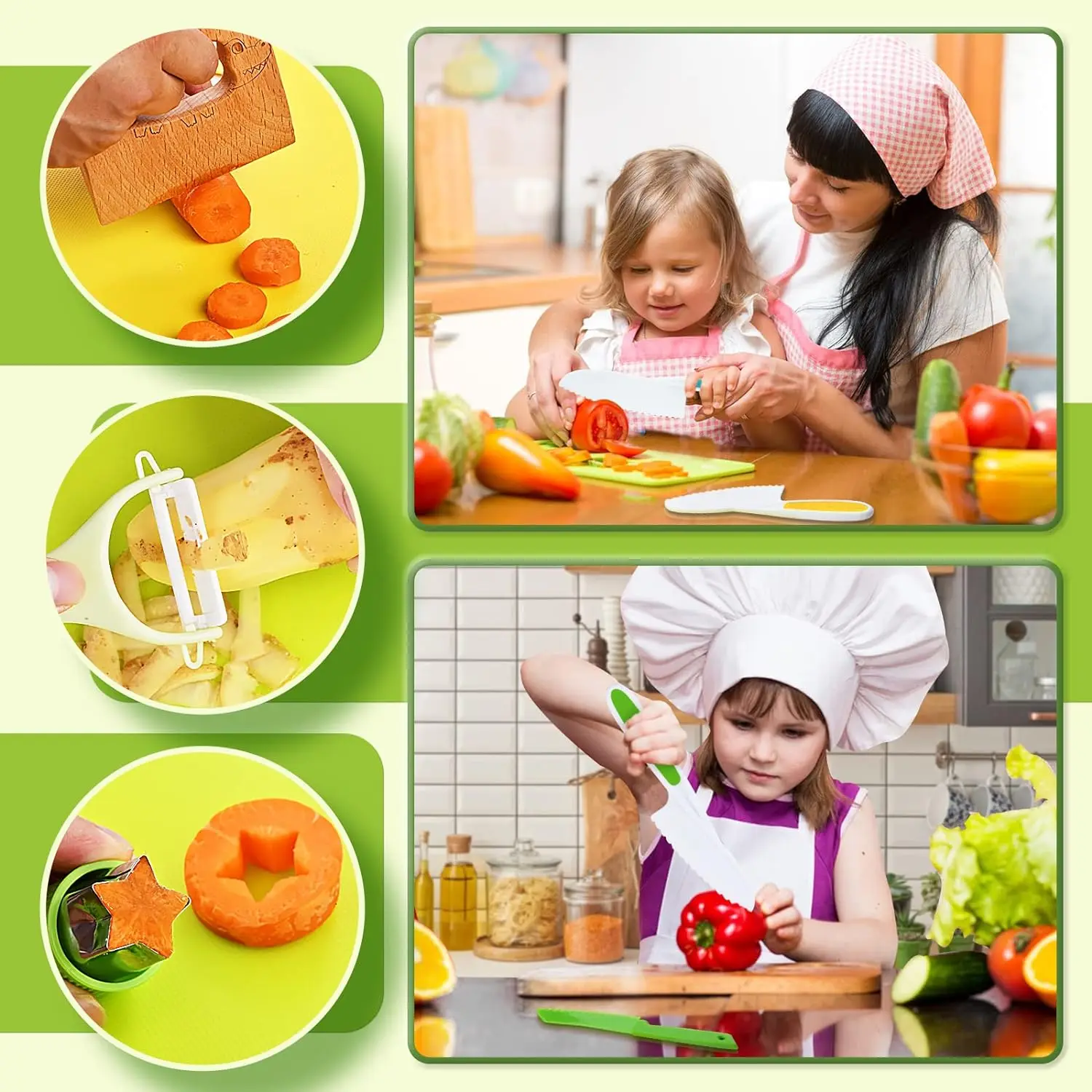 13Pcs Montessori Kitchen Tools for Toddlers-Kids Cooking Sets Safe for Real Cooking Toddler Crinkle Cutter Kids Cutting Board