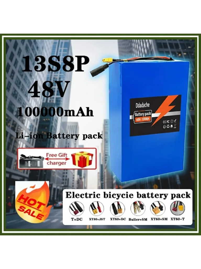 Batterie au Lithium 13S8P 48V 100Ah 18650, grande capacité 10000mAh, adaptée au BMS intégré 48V 250-1500W + chargeur 54.6V2A