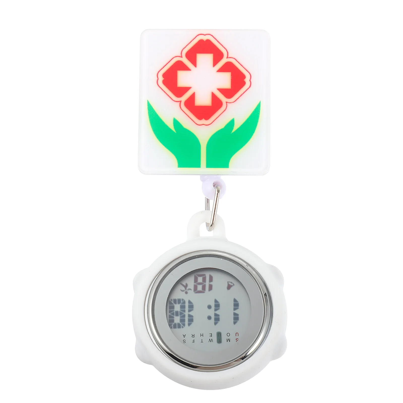 Clip on Digital Nurse Watch Retractable Watch Portable Metal Silicone Multifunction Stopwatch Alarm Date Week Display