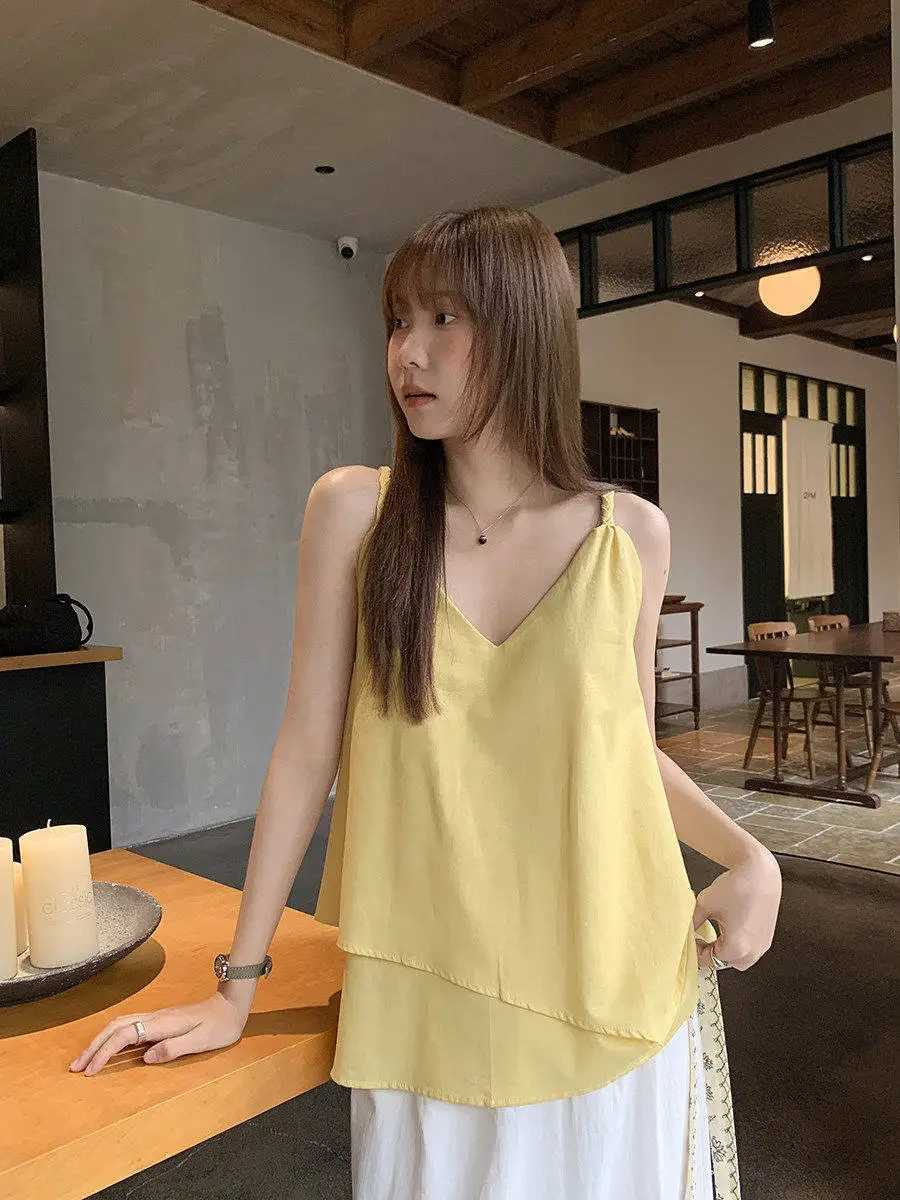 

Linyunyun Lazy Sle Loose Women's Top Svel Summer Irregular Design Casual Vest Cotton Blend Thin Outerwear