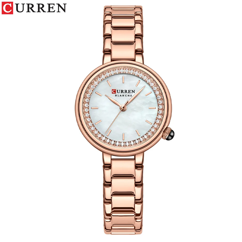 

CURREN 9089 Женские кварцевые часы с бриллиантами, стильные наручные часы с ремешком из нержавеющей стали