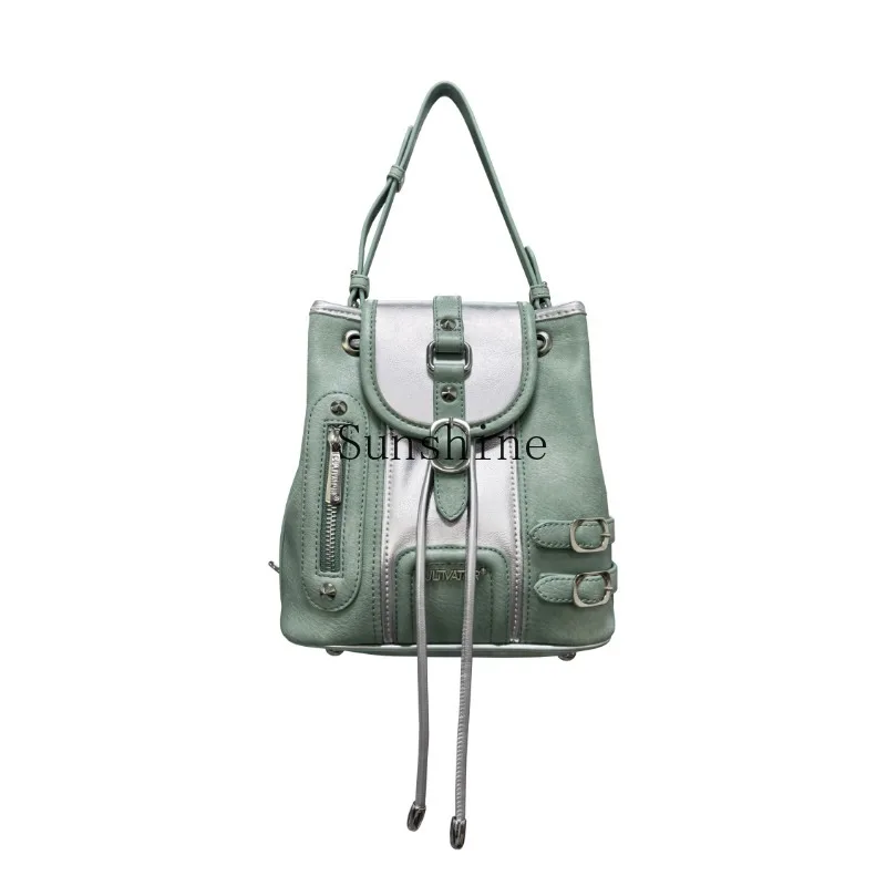 European and American Spice Girls Splicing Contrasting Color One Shoulder Crossbody Backpack