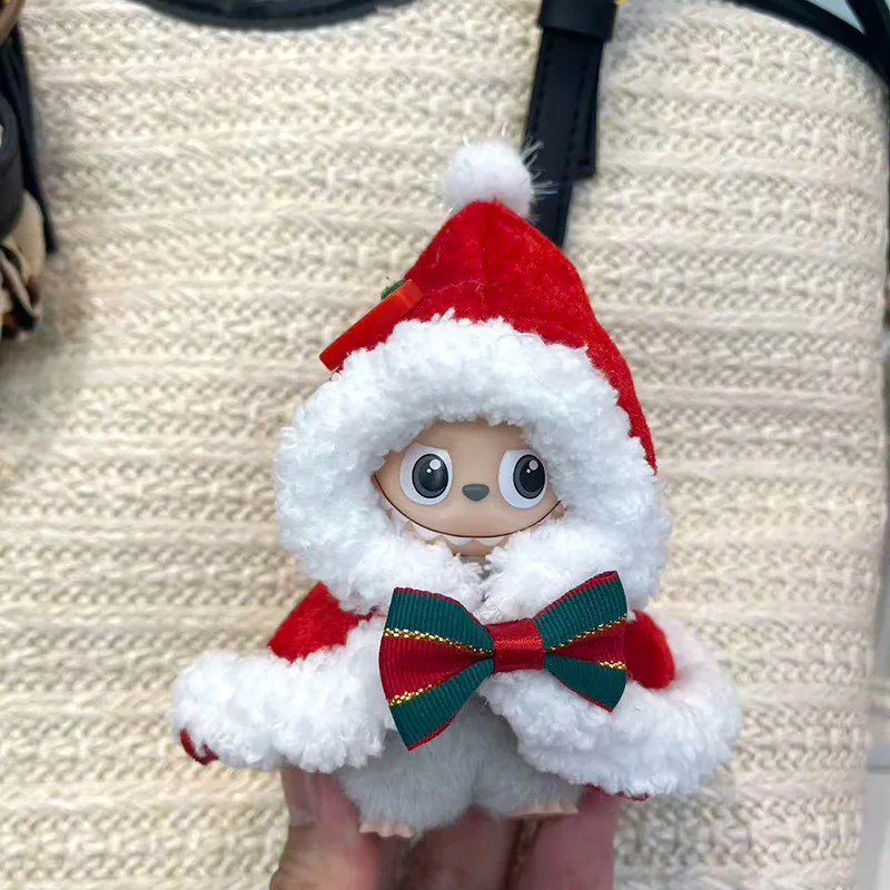 

For 10cm Labubu Doll Christmas Series Hat Cloak Clothing Set Cute Labubu Plush Doll 4.0 Diy Decoration Mini Clothes Accessories