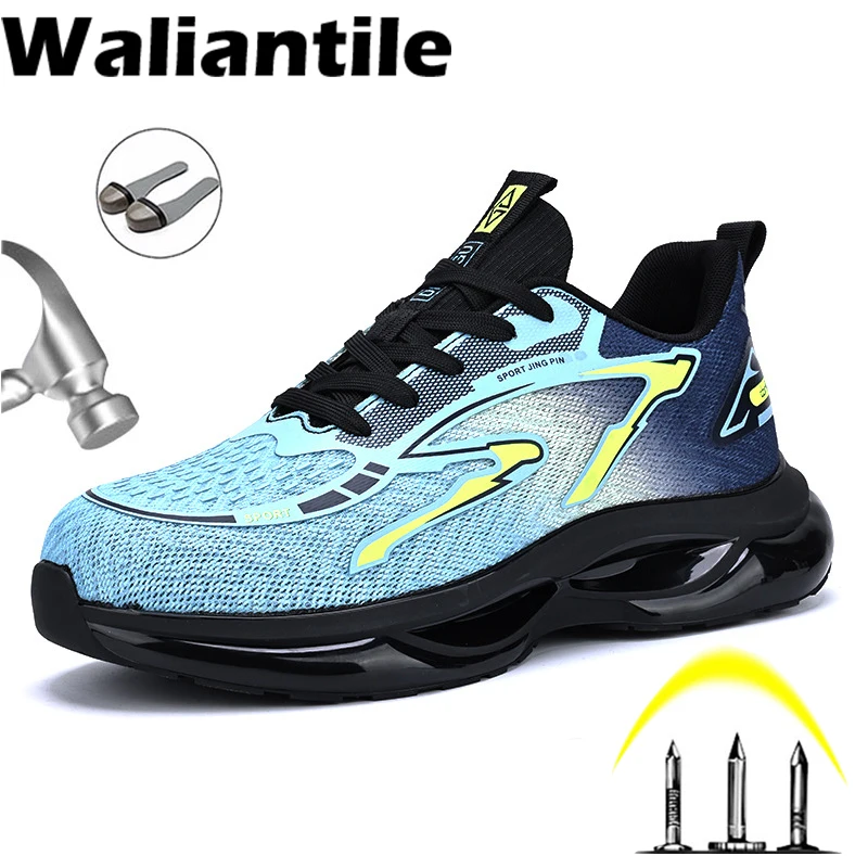 

Неразрушимая защитная обувь Waliantile, мужские нескользящие устойчивые к проколам строительные рабочие ботинки, противоударная защитная обувь со стальным носком, мужская