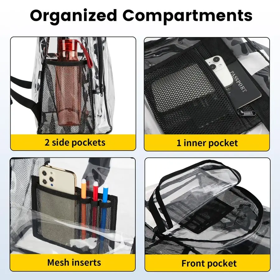 Doorzichtige rugzak Heavy Duty PVC transparante rugzak Extra grote doorzichtige rugzakken met versterkte riem voor veilig op de universiteitswerkplek