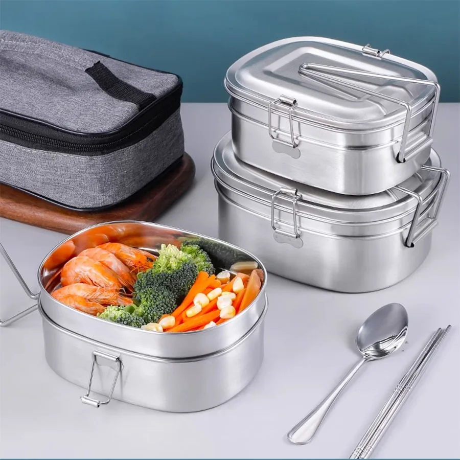 Stainless steel lunch box Food grade old iron lunch box Office worker steamed lunch box primary school canteen meal box