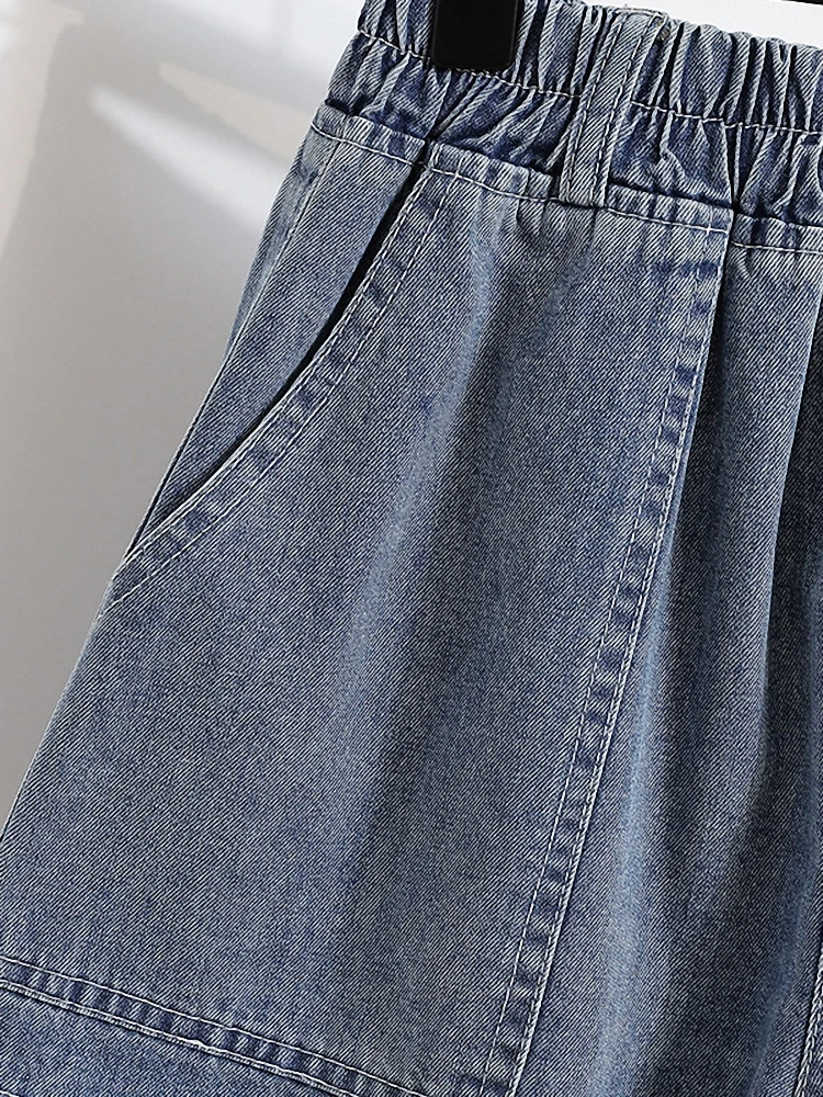 

Summer Women's Loose Fit Elastic A-Line Wide Leg orts Versatile High Waist Denim orts Slimming Effect Resistant to Wrinkl...