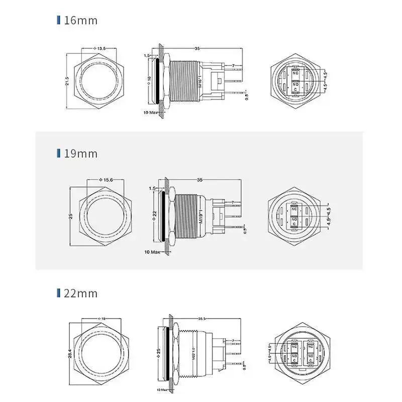 16/19/22mm preto escudo metal botão interruptor personalização 3-6v 12-24v 220v redefinir/luz de travamento à prova dwaterproof água para carro rv caminhão