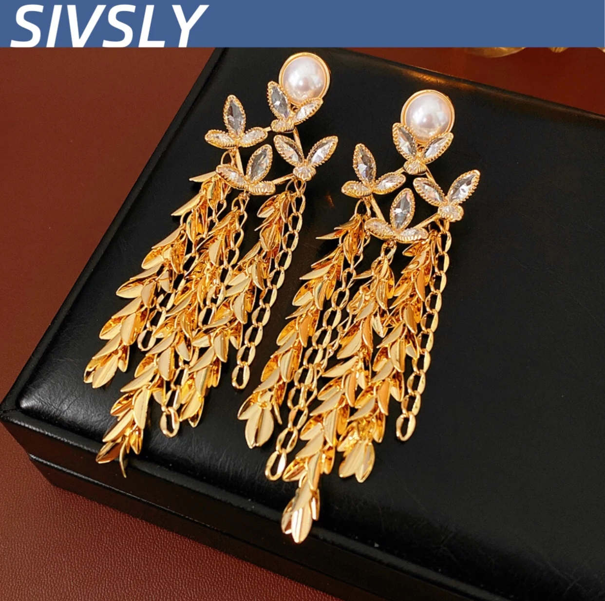

[Sweet] Flower Fringe Pearl Earrings Fashion Retro Court Style Earrings Luxury High-end Feeling Earring