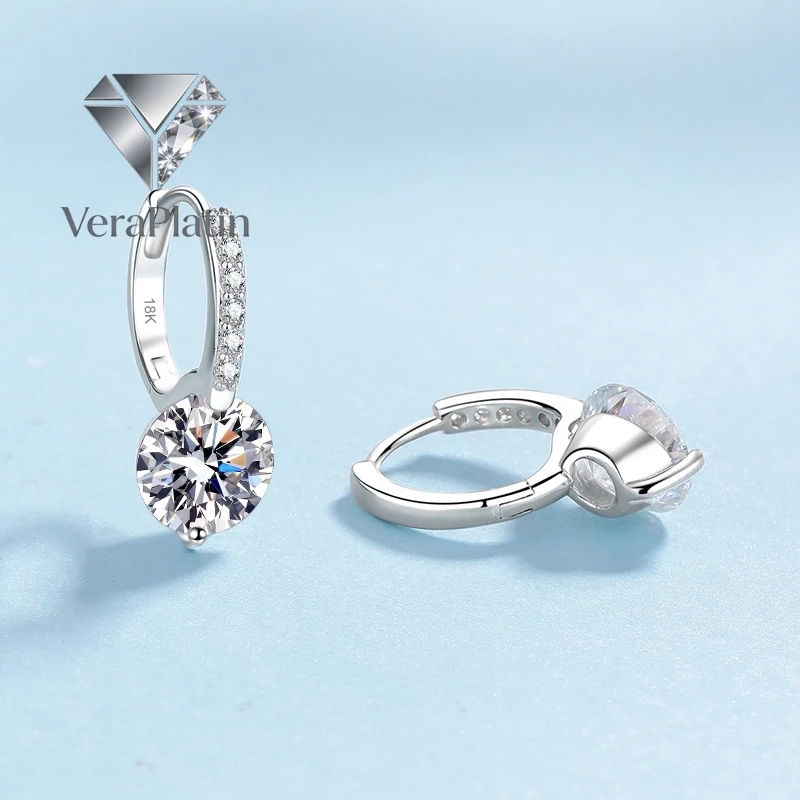 

VeraPlatin Wife Valentine's Day 18K White Gold Lover Birthday Gift 1/2CT VVS D Color Moissanite Diamond Women Wedding PT950 Girl