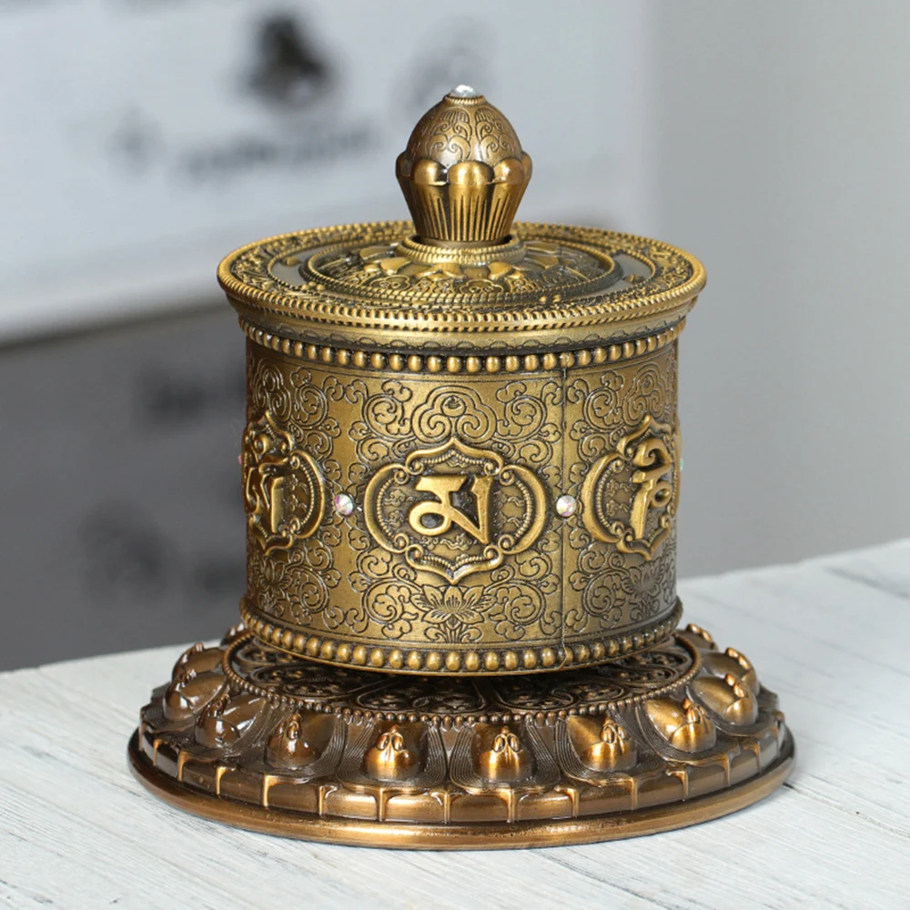 Carving flowers finger twisting prayer wheel, Six-character mantra alloy scripture tube, Tibetan prayer ornament car decorations