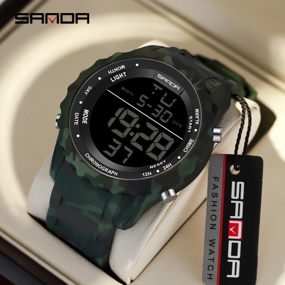 

SANDA 2184 Luxury Mens Electronic Watches for Casio Waterproof Sports LED Display Shockproof Countdown Digital Men Wristwatches