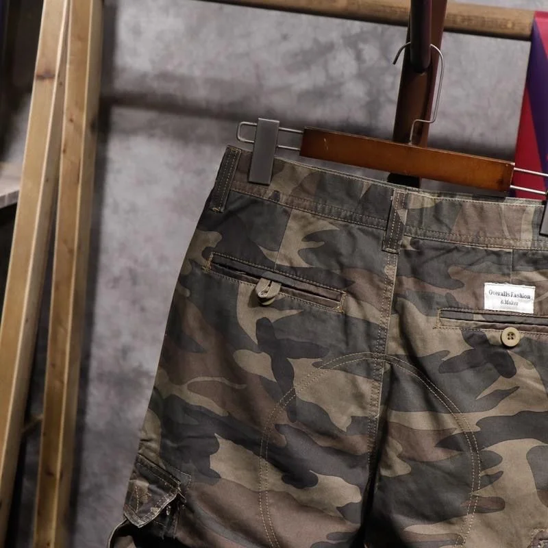 迷彩ルーズフィットコットンワークパンツ メンズ 耐久性のあるアウトドア作業用保護パンツ 若々しいエネルギースタイル カーキ色