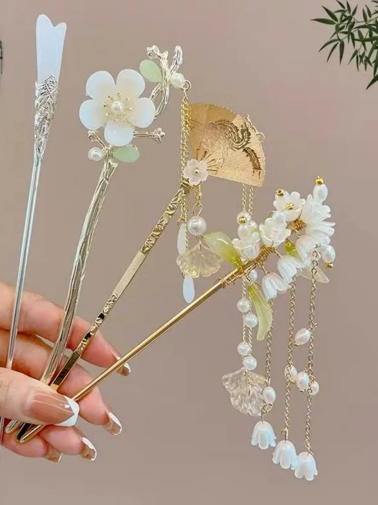 Bâton de cheveux à pampilles en alliage de fleurs élégantes pour femmes, Style chinois ancien, mode filles, épingle à cheveux classique, accessoires pour cheveux