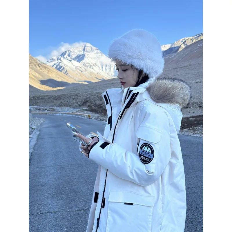 

Parkas Shiny Womens Autumn Zipped V-Neck Contrast Medium-Length Charming Adjustable Fashion Side-Button Lady's Waterproof Cute