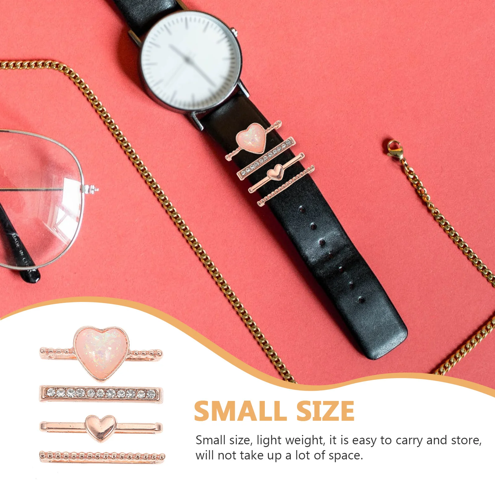 4Pcs Rose Gold Watchband Rings Stainless Steel Durable Decorative Loops Watch Strap Charms Watch Charm Watchband Charm