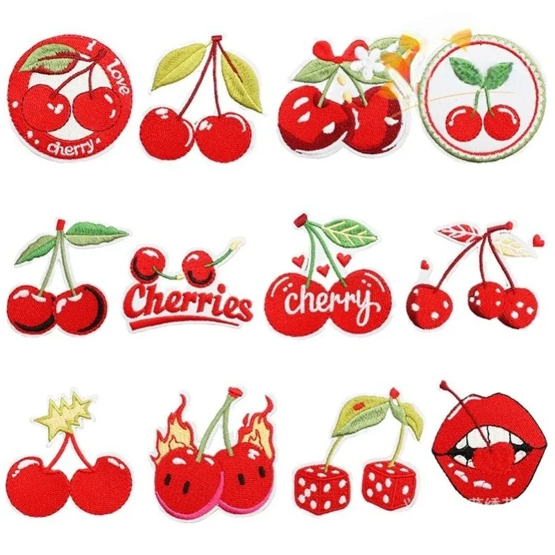 

Cherry Fruit Clothing Patch Diy Embroidery Children's T-shirt Dress Patch Clothing Accessories Badge Embroidery sticker ironed p