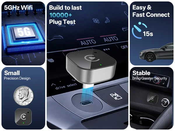 USB-C Wireless CarPlay & Android Auto Adapter, Kabelgebundener zu Kabelloser Dongle | Plug & Play-kompatibel mit iPhone und Android-Smartphones – Detail 4