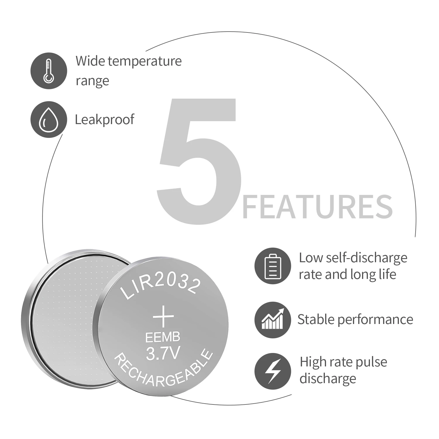 EEMB LIR2032 3.7V 45mAh Button Battery Rechargeable Lithium-ion Battery Coin Cell for Earphone ithium-ion Battery Car Keys Watch