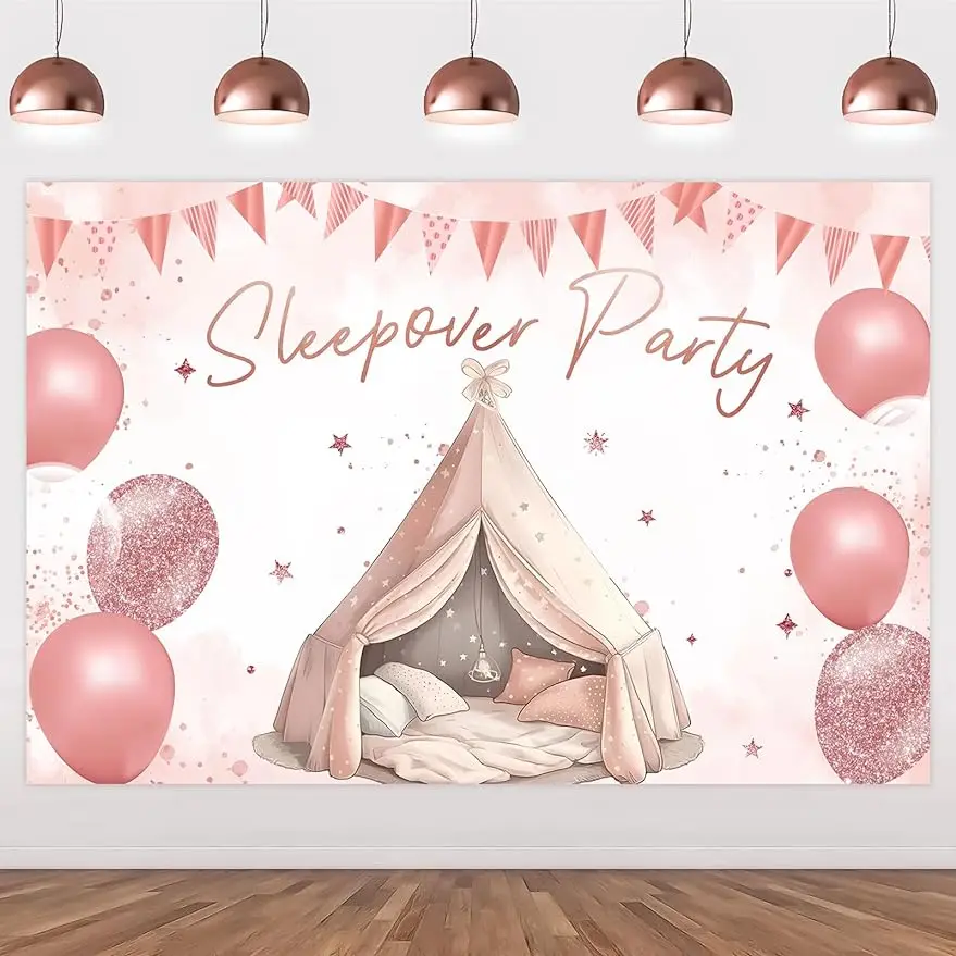 

Sleepover Party Backdrop for Girls, Party Decor, Pajama Slumber Party Pillow, Fight Teens, Birthday Party Supplies