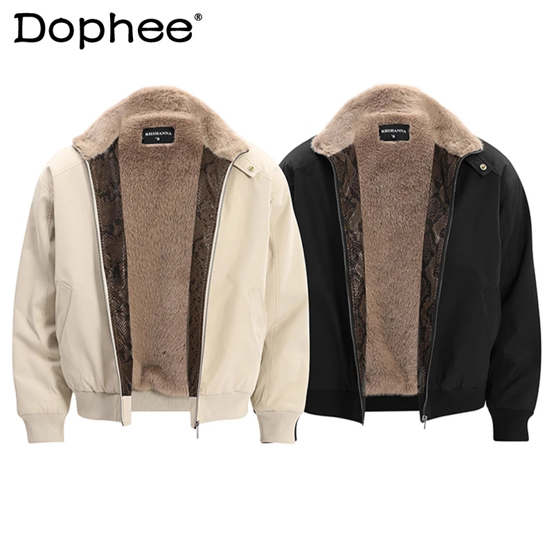 سترات رجالية جديدة لشتاء 2025 بنمط جلد الثعبان السميك بتصميم كلاسيكي من الفرو الصناعي سترات مريحة دافئة للرجال معاطف وسيم بأكمام طويلة #1