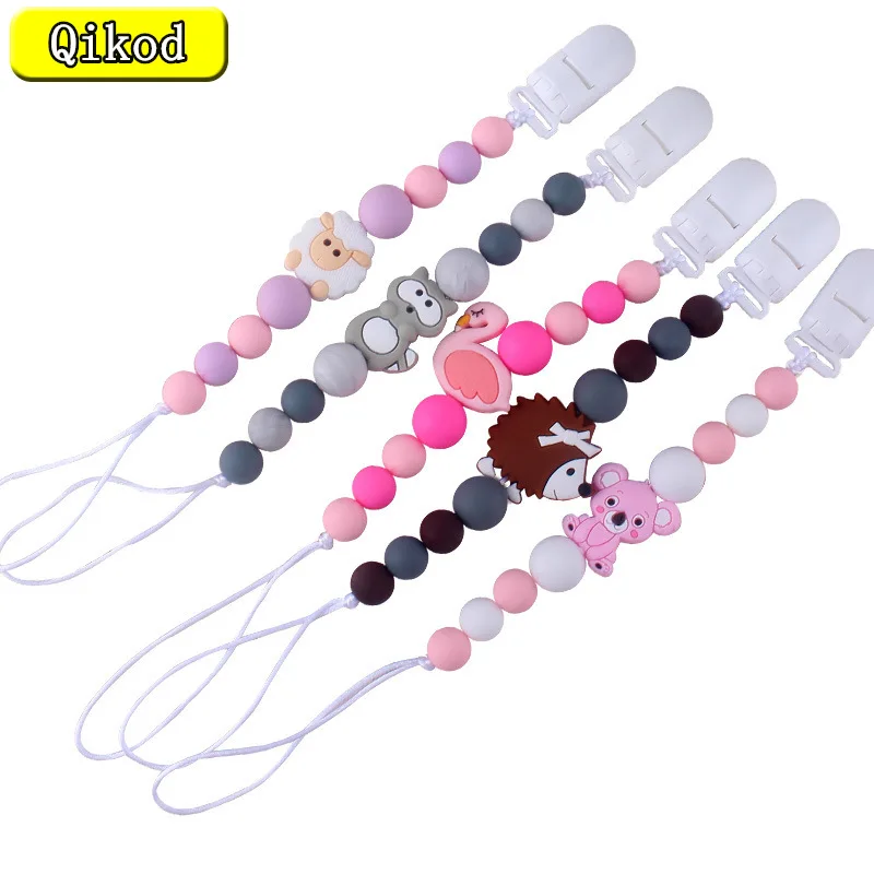 Hot Sale Silicone Teething Pacifier Clips Baby Pacifier Chain Silicone Loose Beads Variety Animal Cartoon Molar Teether Toy Gift