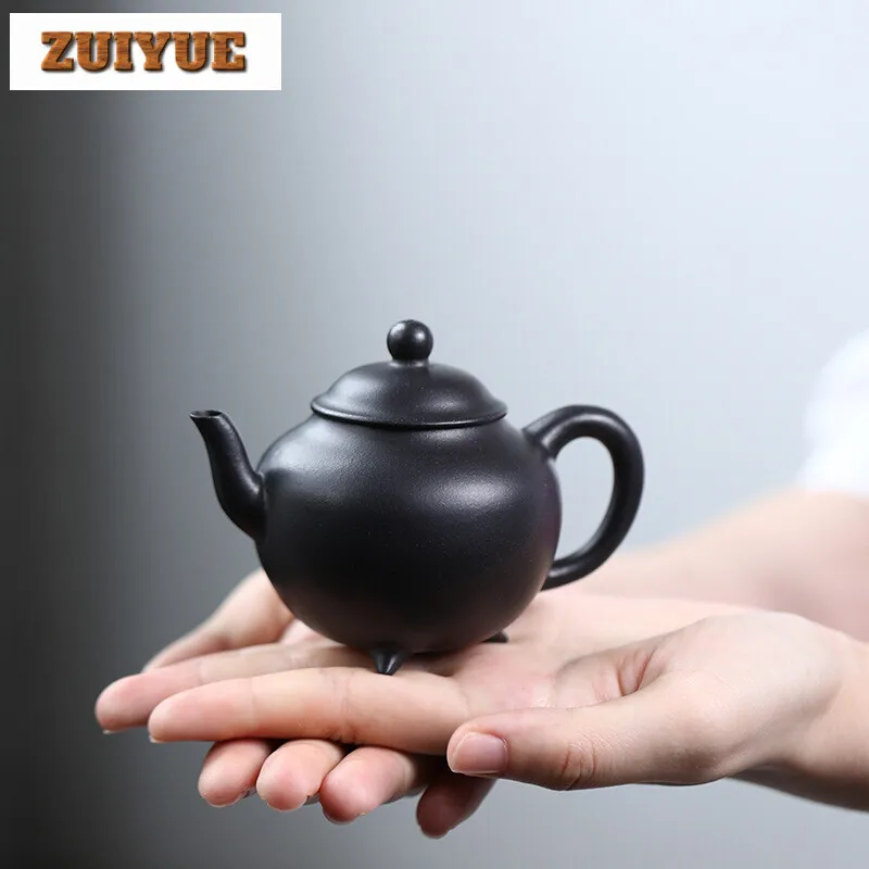 

110ML Retro Yixing Purple Clay Teapots Handmade Tripodia Pot Raw Ore Black Mud Tea Brewing Kettle Zisha Tea Set Drinkware Craft