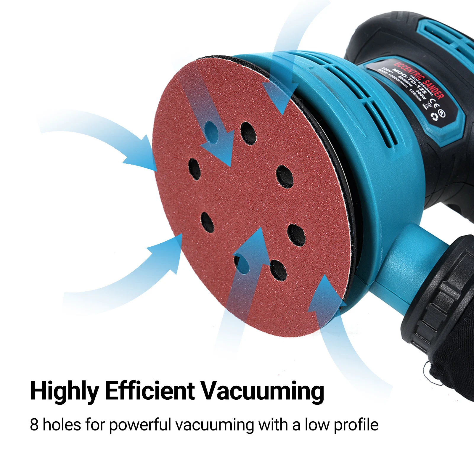 5-Inch Random Orbital Sander 12000RPM 6 Variable Speed Sander Machine High Performance Dust Collection System for Woodworking