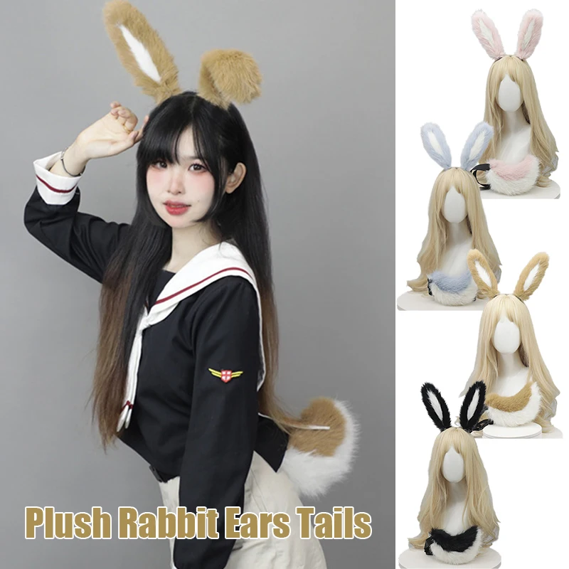 

Bunny Ears Realistic Furry Headband Plush Animal Tail Cosplay Props Fursuit Women Carnival Party Fancy Dress Halloween Costume