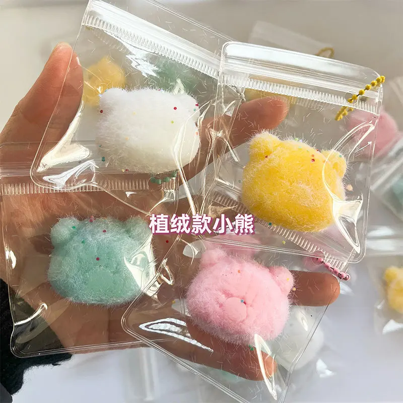 Cute Flocking Bear Head Pinch Fidget Soft Sticky Squeeze Slow Rebound Decompression Cartoon Sugar Bear Squishy Fidget Toys