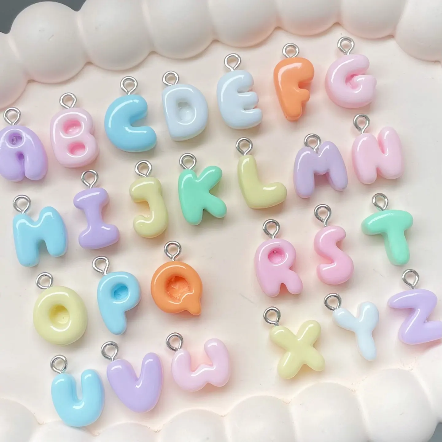 10-20Pcs Letter Resin Ring Pendants Flatback Charms with Eye Pin DIY Earrings Bracelet Keychain Jewelry Making Accessories Hook