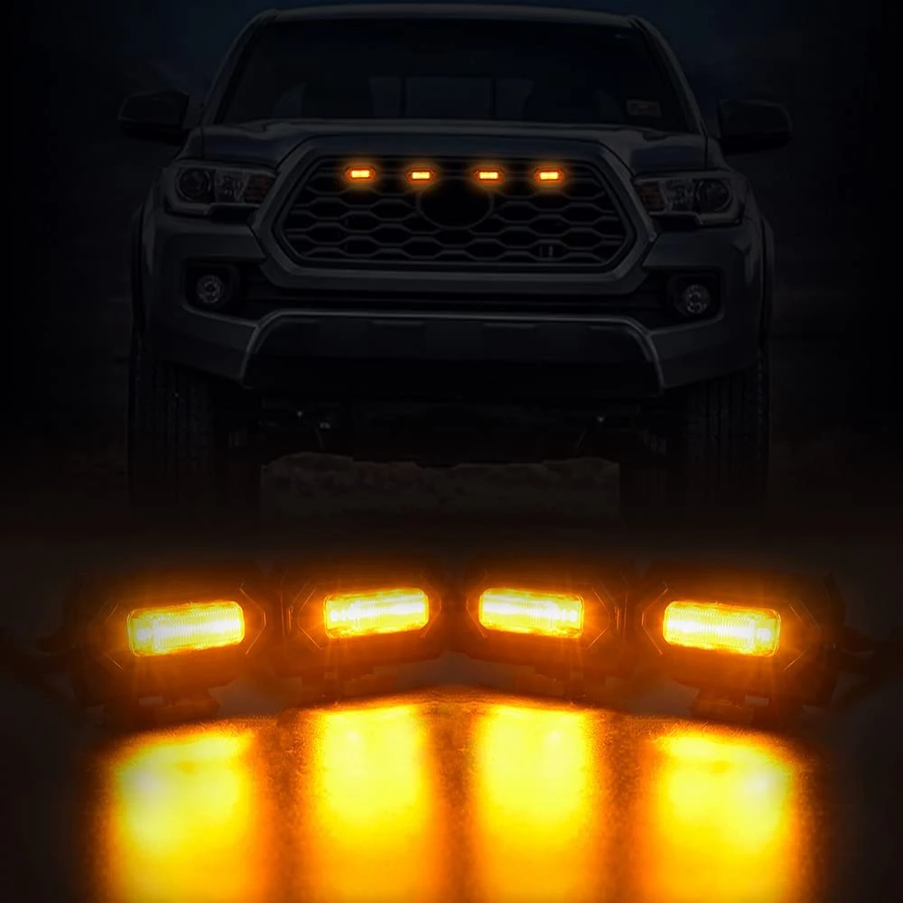 4PCS LED luci griglia anteriore per Toyota Tacoma Raptor TRD Off Road Sport 2020 2021 lampada Grill esterna, luce gialla