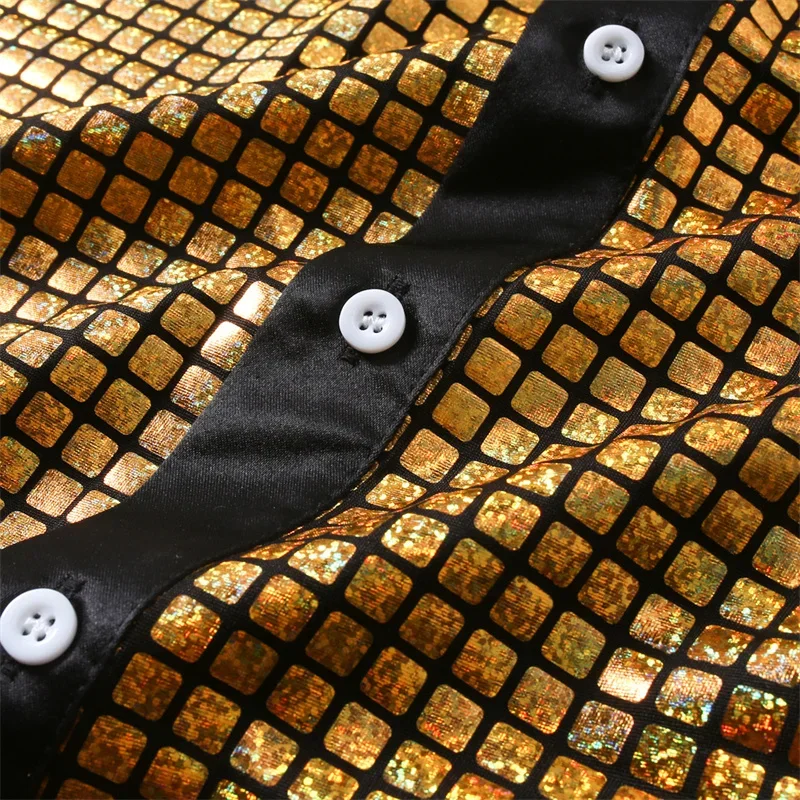 

Summer New Men Loose Short Sleeve Sequin Shirt , Fashion Men Dance Party Bar KTV Luxury Red Casual Shirts